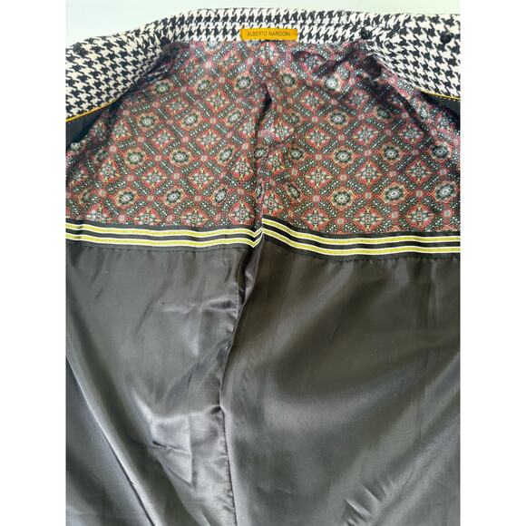 ALBERTO NARDONI Wool Classic Black White Herringbone Long Overcoat Sz XL-XXL - Picture 6 of 10